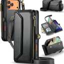 Strapurs Wallet Case Compatible with iPhone 17 Pro Max 6.9" RFID Blocking 10-Card Holder Soft PU Leather Magnetic Snap Shoulder Strap Zipper Pocket Phone Case Fit for iPhone 17 Pro Max - Black