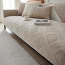 vctops Farmhouse Solid Cotton Sofa Cover for 2 or 3 Cushion Couch Covers Anti-Slip Geometric Quilted Sofa Slipcover for Dogs Cats Pet Love Seat Recliner Armrest Backrest Cover(Coffee,28"x28")