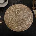 Gold Placemats Round Set of 4 Round PVC Table Mats 15 inches Decorative Heat Resistant Placemats Easy to Clean Kitchen Mats with Leaf Cut-Out Design for Dining Table Holiday Wedding Party Decorative