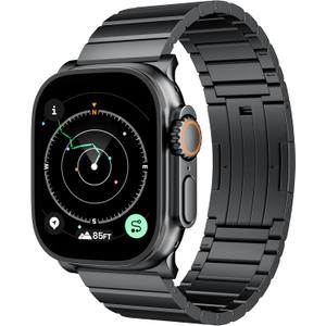 LULULOOK Black Titanium Band for Apple Watch Ultra 2/Ultra 49mm, DLC Scratch-resistant Coating Adjustable Replacement Smartwatch Strap w/Foldover Clasp for Men