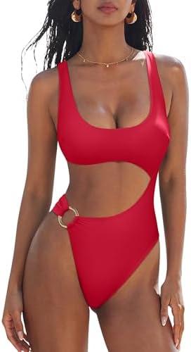 SUUKSESS Women Sexy One Piece Tummy Control Swimsuit Cutout Backless Bathing Suit S