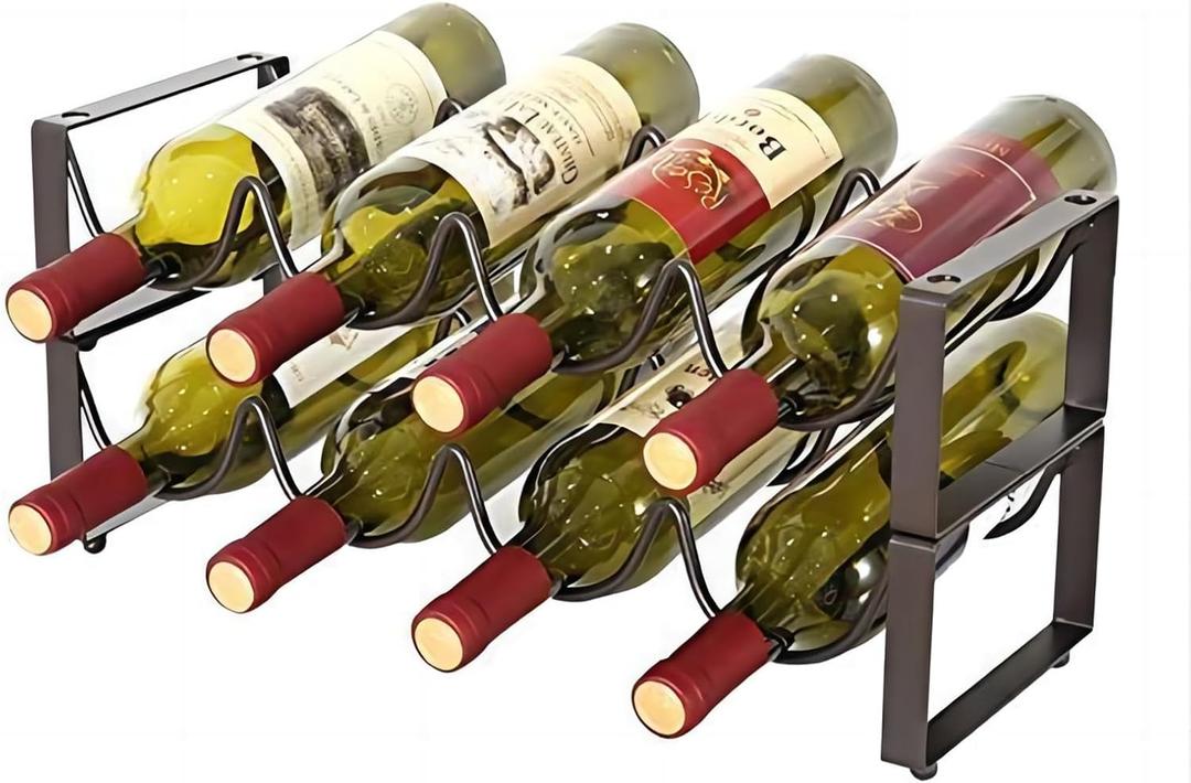 REDANT 2-Tier Stackable Wine Rack for Countertop - Metal Wine Bottle Holder, Small Wine Storage Organizer for Inside Cabinet, Kitchen, Bar, or Dining Room, Holds 8 Bottles, Bronze