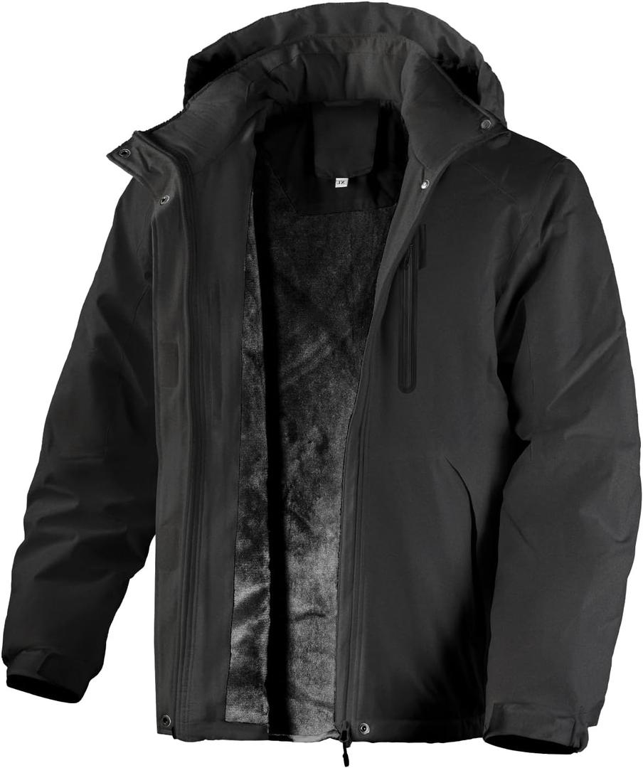 Men's Winter Coats,Water Resistant Warm Insulated Hooded Parka Jacket with Fleece Lined for Snow Ski (XX-Large, Black)