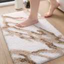 DEXI Soft Plush Bathroom Mat, Non Slip Washable Bath Rug, Absorbent Bathmat for Shower Tub Sink Toilet, 17x30, White and Beige (1'5" x 2'6" (Rectangular))
