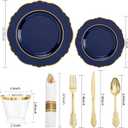 350PCS Navy Blue Plastic Patriotic Plates-Disposable Blue Gold Plates 50guest Plastic Dinnerware include 100Plates,50Pack Pre Rolled Napkins with Silverware 50Cups for Party/Wedding/Halloween