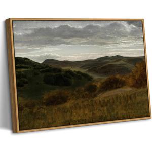 VXGMYPGZ Framed Moody Landscape Canvas Wall Art, Vintage Countryside Mountain Nature Print, Rustic Earth Tone Pictures Wall Decor for Living Room Bedroom Office 16x24in
