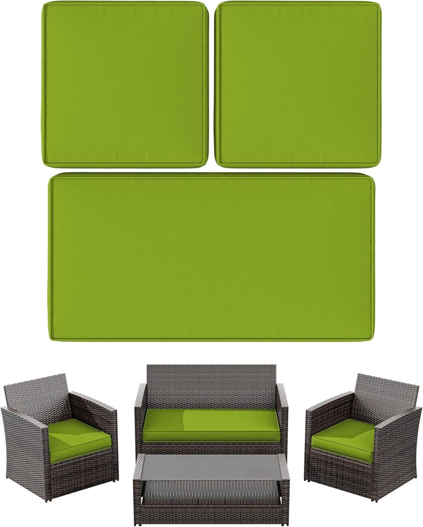 3 Pack Outdoor Patio Seat Cushions Replacement Covers Fit for 4 Pieces 4-Seater Wicker Rattan Patio Conversation Set Loveseat Chair Couch Furniture,36x18x2,18x18x2,Grass Green-Cover Only