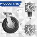 RRQ 8 Inch Caster Wheels, Pneumatic Swivel Caster Wheels with Zinc Top Plate 360 Degree Rotation for Cart, Dolly, Trolley, Workbench and Wagon, Black Rubber Wheels, 590 Lbs Total Capacity (2 Pack)