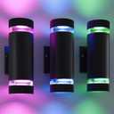 wowlite RGB Up and Down Lights Outdoor Wall Sconce, Smart Exterior Lighting Fixtures with GU10 Bulb, Dimmable Color Changing Wall Mounted Light, 1200LM Exterior Lights for House Compatible with Alexa, 3 Pack