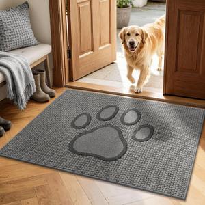 Dog Door Mat for Dirty Paws,Paw Print Indoor Entrance Rugs,32x48,Light Grey | Absorbent Washable Nonslip Welcome Dirt Trapper, Low Profile Floor Mats for Front Back Door and Entryways