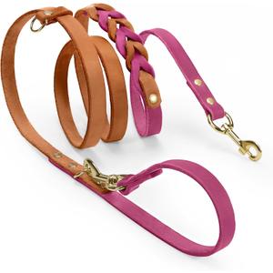 MIDOG Hands Free Dog Leash,Leather Dog Leash for Small Medium Dogs 6Ft, Adjustable Waist, Strong Genuine Braided Leather, Soft & Comfortable for Running, Walking, Training (Pink M) (M: 6.5ft x 0.5inch)