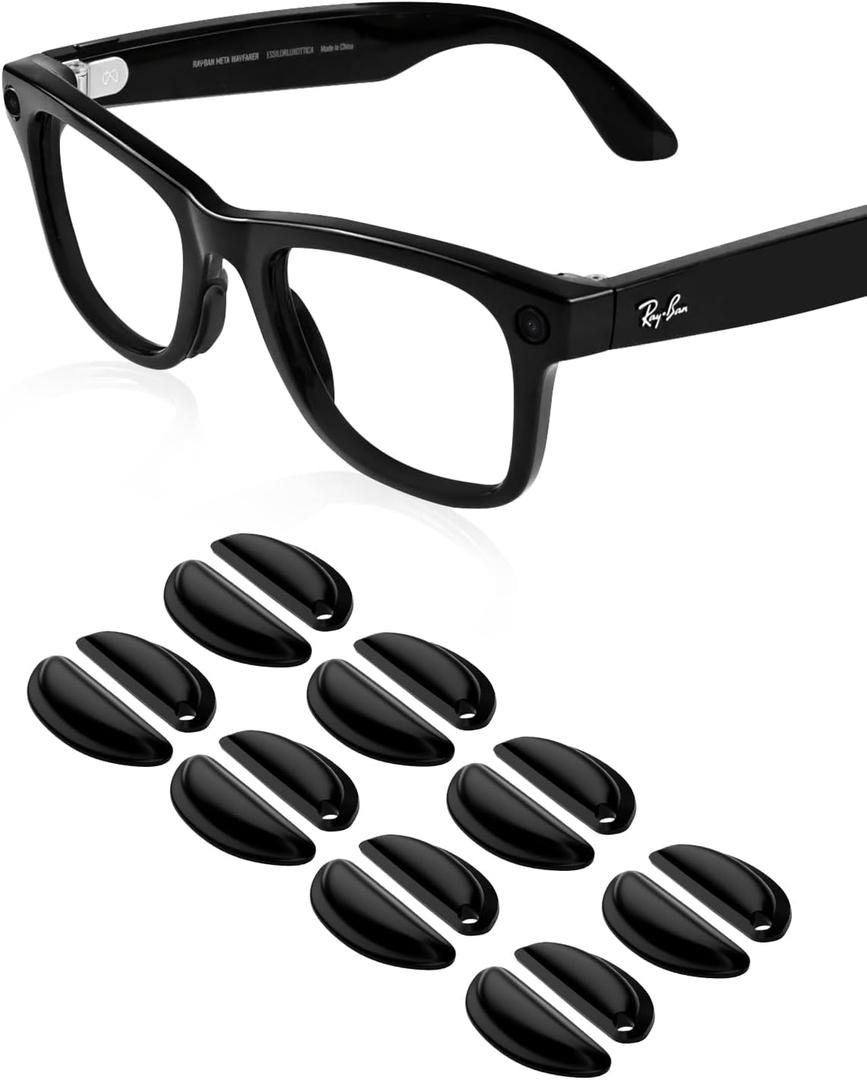 Compatible with Ray-Ban Meta Wayfarer Eyeglass Nose Pad, 8 Pairs Soft Silicone Nose Pads, Anti Slip Replacement Nose Pads (Black)