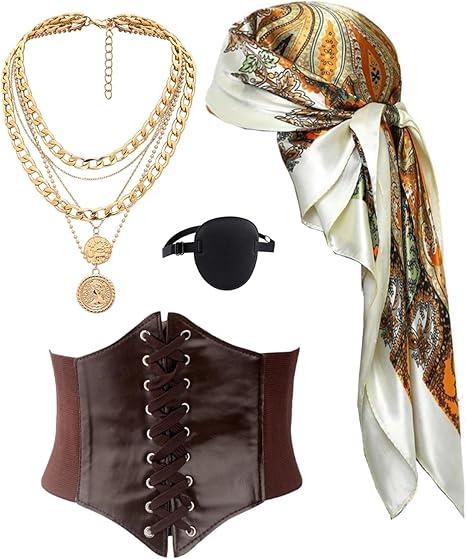 kasahara Pirate Costume Accessories Women Pirate Bandanas Head Scarf Eye Patch Medieval Corset Necklace Jewelry