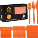 360 Pieces Orange Plastic Cutlery Set Disposable Plastic Utensils Heavy Duty Flatware Set Includes 120 Knives 120 Forks 120 Spoons for Party Wedding Birthday