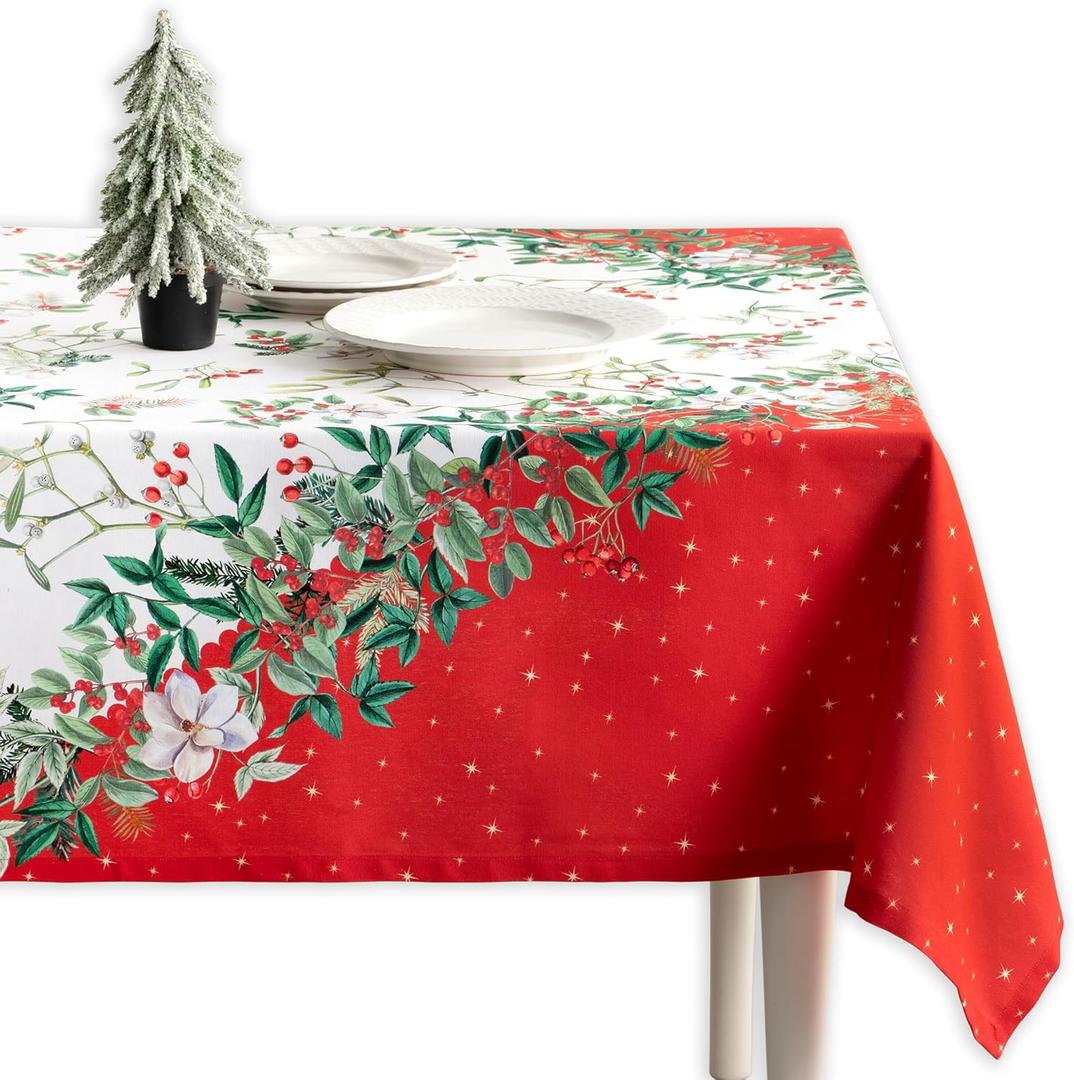 Maison d' Hermine Table Cloth Rectangle Table 100% Cotton 70 x 90 Inches Fall Tablecloth Reusable Everyday Use for Thanksgiving Christmas Decorations Dining Farmhouse Party (Noel)