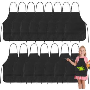 PLULON 30 Pcs Kids Apron Painting Aprons, Kids Aprons for Painting Black Aprons Art Apron Smocks Bulk for Art Activity Craft Home Kitchen Classroom Party Supplies