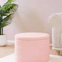 B FSOBEIIALEO Ottoman with Stroage, Round Sherpa Storage Ottoman Stool, Boucle Foot Rest22 x 22"x15.75" (Pink