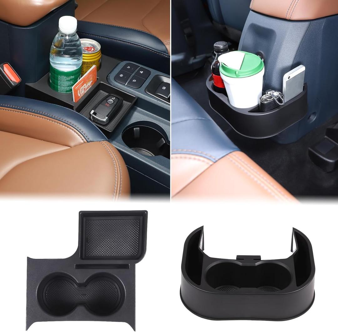Aunginsy Center Console Cup Holder Kit Compatible with Ford Maverick 2024 2023 2022 Truck Central Control Organizer Tray Front Rear Row Dual Cup Holder Insert Expander Storage Box with Mat Accessories