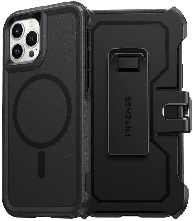 FNTCASE for iPhone 13 Pro Case: iPhone 14 Pro Magnetic Dual Layer Protective Cell Phone Cover with Belt-Clip Holster | Heavy Duty Military Grade Shockproof Protection Non Slip Textured Back Phonecase (Black)