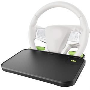 SAIJI Car Steering Wheel Desk with Retractable Slot, Car Food Tray with Anti-Scratch Silicone Steering Wheel Slot, Car Table Tray for Eating with Cup Holder, Multifunctional Travel Car Accessories
