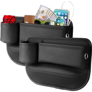 2 Pack Leather Car seat Gap Filler Organizers for Front Seat,Seat Gap Storage with Cup Holder and Storage Box for Phones,Keys,Glasses etc.Suitable for various car models (with cup holder)