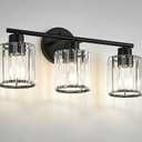 Crystal Bathroom Light Fixtures, Bathroom Lighting Fixtures Over Mirror, Modern Black 3-Light Vanity Lights for Mirror, Restroom, Bedroom (Ceramic E26 Socket,Bulbs Not Include)