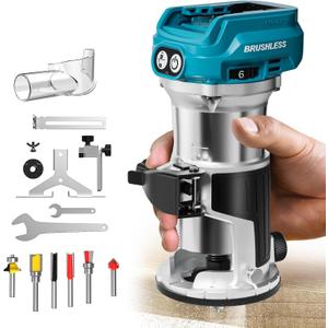 Cordless Compact Router for Makita 18V Battery (Bare Tool), 6 Variable Speeds for Woodworking, 800W 30,000 RPM Fixed Base Wood Router With Trim Bits, Edge & Roller Guide, Dust Hood