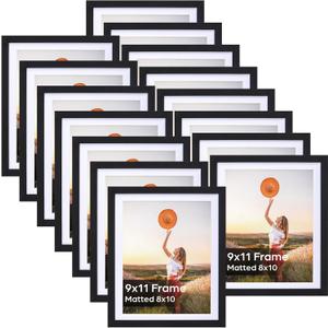 Lyeasw 8x10 Picture Frame Black Set of 15, Display Pictures 8x10 with Mat or 9x11 without Mat, Multi Photo Frames for Wall or Tabletop