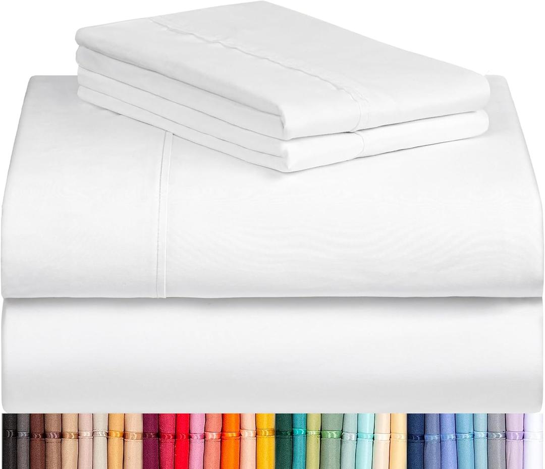 LuxClub 4 PC Full Size Sheet Set Bed Sheets Deep Pockets 18" Wrinkle Free Cooling Bed Sheets Machine Washable Hotel Bedding Silky Soft - White Full