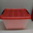 IRIS USA 19 Qt. Stackable Plastic Storage Bins with Lids, 4 Pack - BPA-Free, See-Through Organizing Solution, Latches, Durable Nestable Containers, Secure Pull Handle, Made in USA - Red