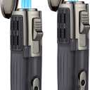 Cigar Lighter Triple Jet Flame Torch Lighter Refillable Butane Lighter with Cigar Punch, 2 Pack, Charcoal