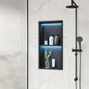 2-Tiers 12x24 Shower Niche, RGB LED Light Strips, Matte Black Wall Cabinet Shlef, Stainless Steel NO Tile Needed Recessed Wall Niche for Bathroom Storage Organizer