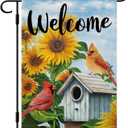 DLZDN Welcome Sunflower Cardinal Garden Flag 1218 Inch Double Side Vertical Burlap Farmhouse Yard Flag Spring Summer Seasonal Outdoor House Decoration