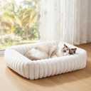 Square Cat Bed Orthopedic Pet Bed with Pillow Super Soft Rabbit Fur Small Dog Beds, Calming Plush Kitten Bed with Removable Washable Cover & Anti-Slip Bottom Bed for Cats self Warming