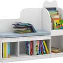 TaoHFE Reading Nook for Kids with 4 Storage Cubes and Cushion, Kid Bench with Kids Bookshelf and Toy Storage, Multifunctional Kids Reading Nook for Living Room, Kid Room, Nursery, White