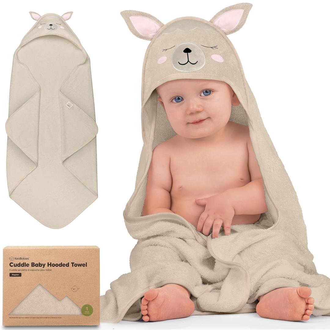 KeaBabies Hooded Baby Towel for Newborn - Viscose Derived from Bamboo Large Baby Bath Towels with Hood for Boys, Girls, Toddler, Extra Absorbent & Soft Newborn Bath Essentials, Alpaca  (Regular 35x35)