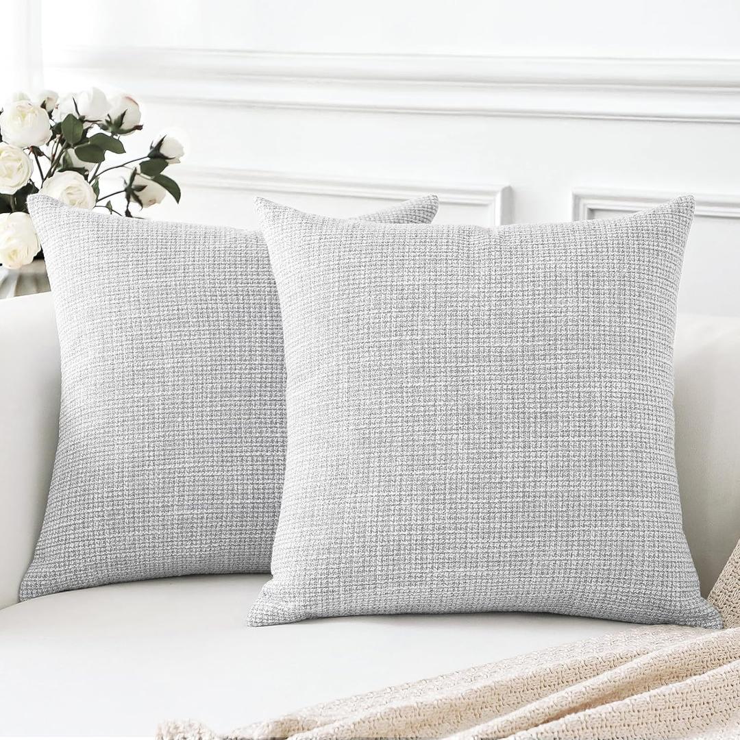 OTOSTAR Linen Throw Pillow Covers Set of 2 Decorative Square Pillowcases Cushion Covers 18x18 Inch for Home Decor Sofa Bedroom Car 45 x 45CM Light Grey