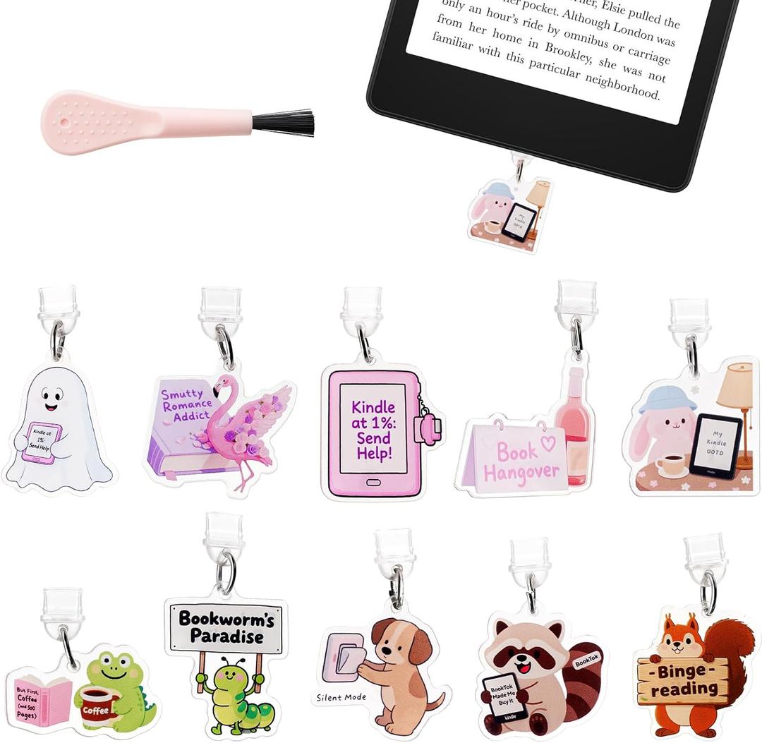 10PCS Dust Plug Charm Type C for Kindle E Reader Paper White 11th, Funny USB C Charms, Gift for Book Lover Readers Men Women Teachers Students, Accessories for E-Reader