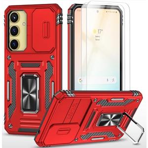 Pack of 2 PhuLok Compatible with Galaxy A55/A35 5G Case with HD Screen Protector,[Slide Camera Cover][Kickstand][Military-Grade] Heavy Duty Protection Samsung A55/A35 5G Case (Red)