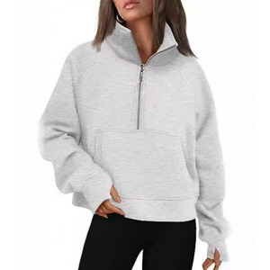 ODODOS Women's Modal Soft Cinchable Sweatshirts Half Zipper Funnel Neck Oversize Pullover with Pockets, Grey, Large