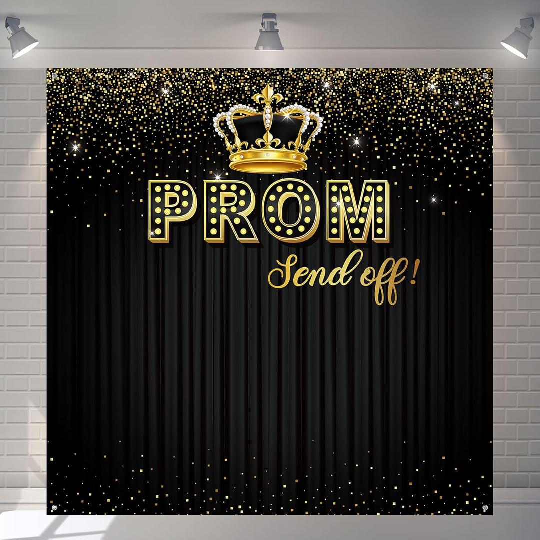 Tiamon Prom Backdrop 2025 Prom Send Off Graduation Party Decoration 71 x 71 Inch Black Glitter Photography Background Congrats Grad Banner Background for Class of 2025 School Party Supplies(Gold)