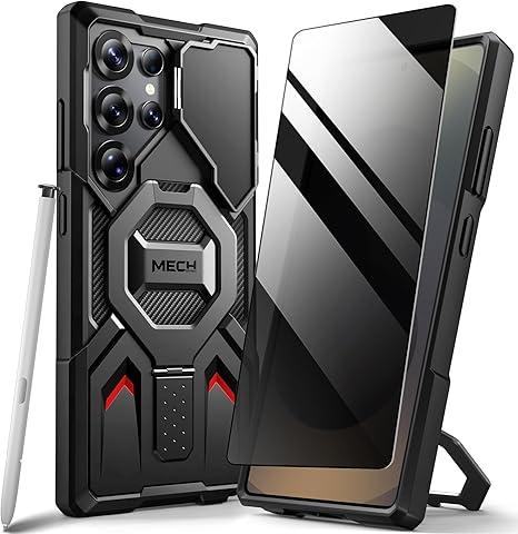 TONGATE Magnetic for Samsung Galaxy S25 Ultra Case with Privacy Screen Protector, [Compatible with MagSafe][Camera Protective Cover][Military-Grade Protection] Ring Stand Phone Case S25 Ultra, Black