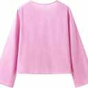 WDIRARA Women's Tie Front V Neck Blouse Long Sleeve Y2k Going Out Tops (Pink, S)