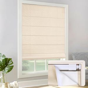 LazBlinds Cordless Roman Shades - No Drill Easy Install Light Filtering Window Blinds, Thermal Insulated Room Darkening with UV Blocking for Bedroom/Living Room, Window Size 48" W x 64" H, Beige