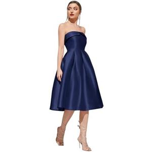 VICICSKY Strapless Satin A-Line Cocktail Dress for Women – Elegant Prom, Wedding,Formal Evening Gown with Pleated Skirt, L VICICSKY Strapless Satin A-Line Cocktail Dress for Women – Elegant Prom, Wedding,Formal Evening Gown with Pleated Skirt, L