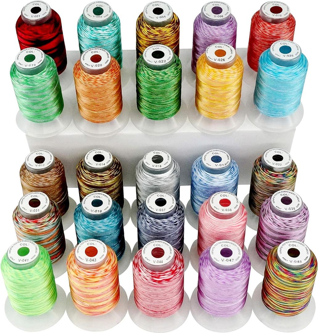 New brothread 25 Colors Variegated Polyester Embroidery Machine Thread Kit 500M (550Y) Compatible with Brother Janome Babylock Singer Pfaff Bernina Husqvaran Embroidery and Sewing Machines