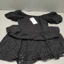 Women's 2025 Eyelet Lace Embroidery Smocked Dress Square Neck Puff Sleeve Off Shoulder Tiered Mini Dress Size S