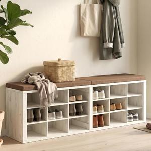 Shoe Rack Bench, Shoe Storage Bench with Cushion, Shoe Organizer 18 Cubbies for Entryway Hallway Bedroom Living Room, Holds Up to 400lbs, Damaged