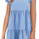 Zwurew Summer Babydoll Dresses for Women 2026 Cute Ruffle Cap Sleeve V-Neck Flowy Swing Mini Dress Sundress (S)