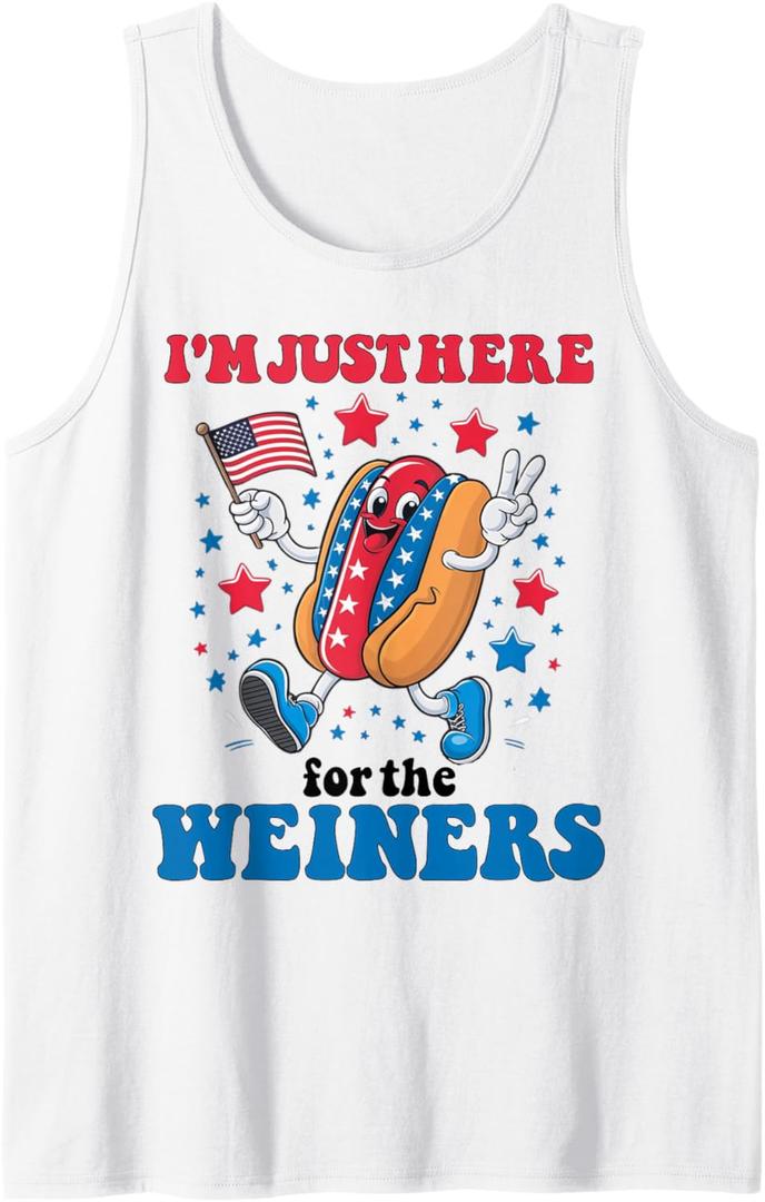 I'm just here for the Weiners Funny 4th of July Patriotic Tank Top (Medium)